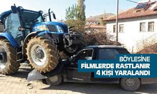 Traktör Otomobilin Üzerine Çıktı